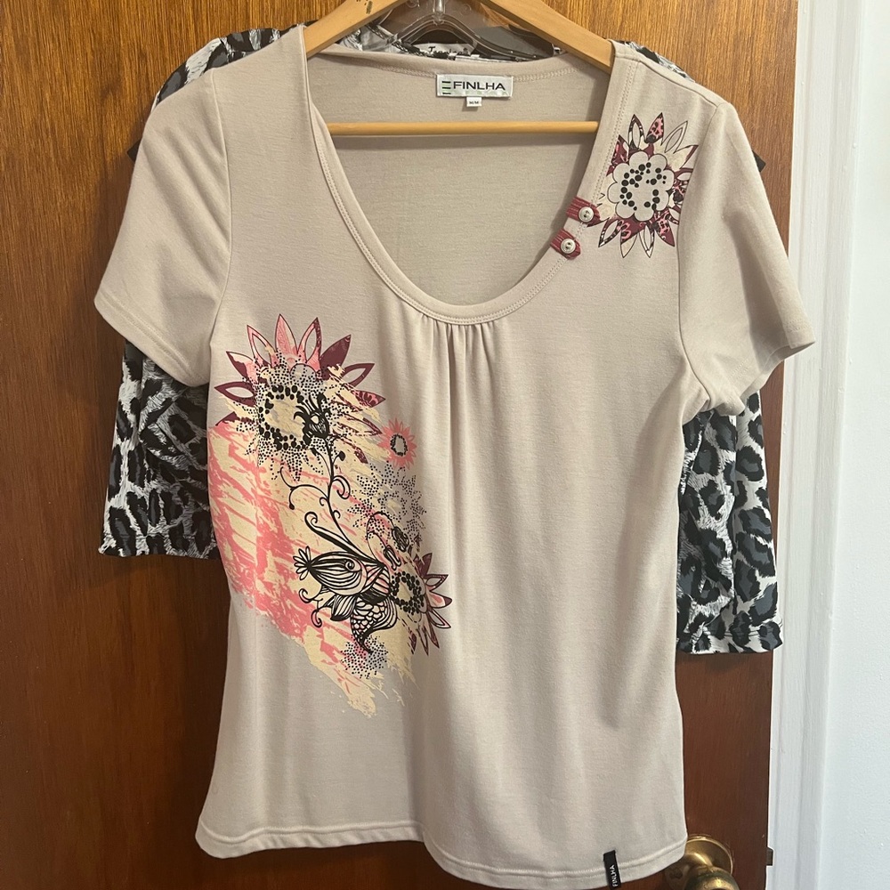 Pink and Cream Graphic Short Sleeve Tee